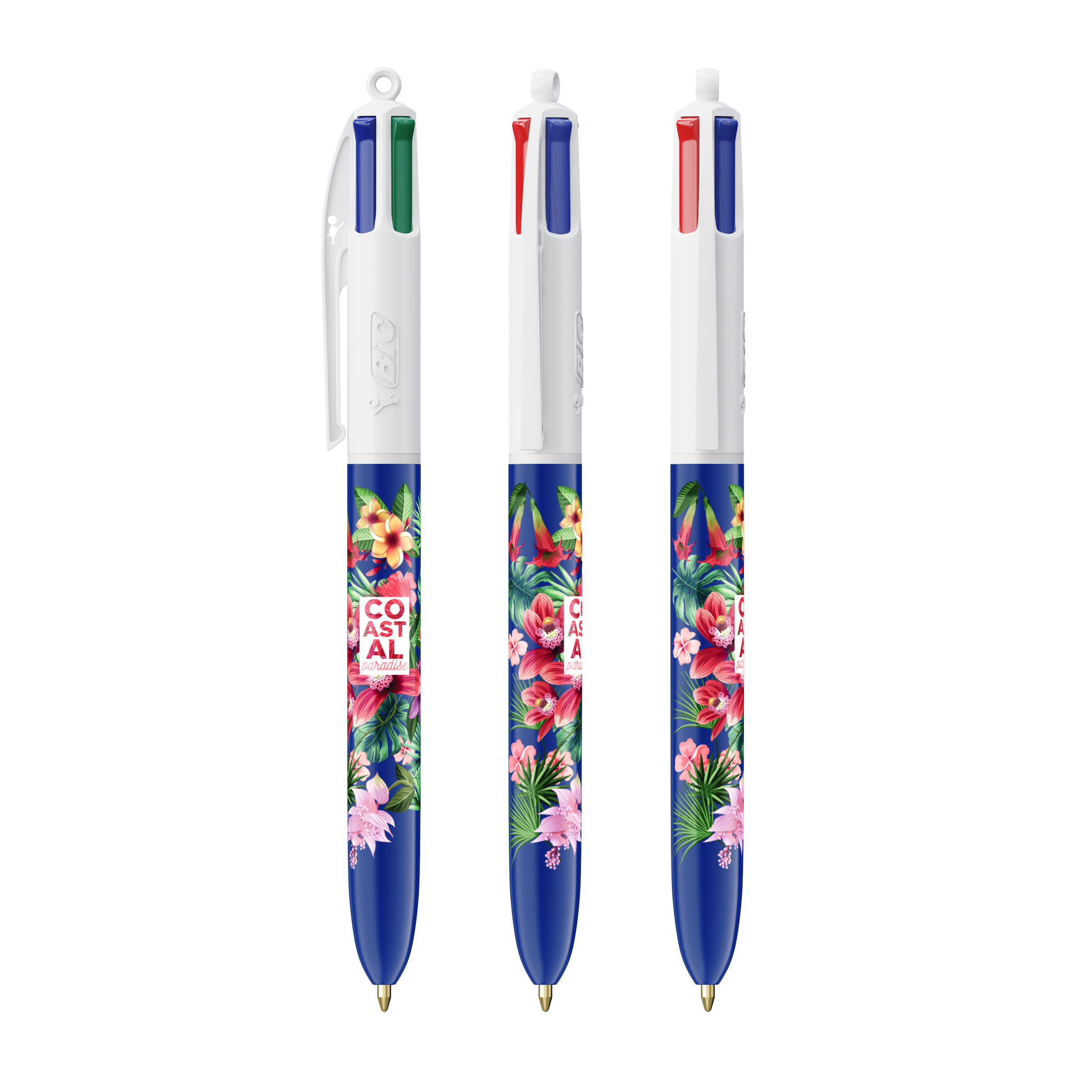 Stylo BIC® 4 couleurs personnalisable Couleur Blanc/Bleu Marine/Bague Blanche